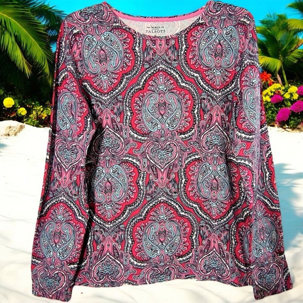 Talbots CLASSIC CREWNECK TEE PAISLEY Pink and Blue Size XL